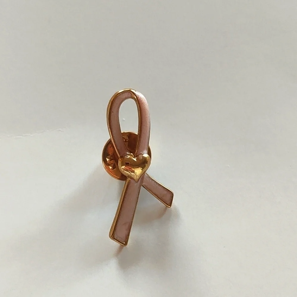 Vintage Avon pink and gold breast cancer awareness ribbon pin brooch